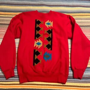 Vintage Hanes MOXIE Red Southwest Geometric‎ Print Crewneck Sweatshirt Women's S